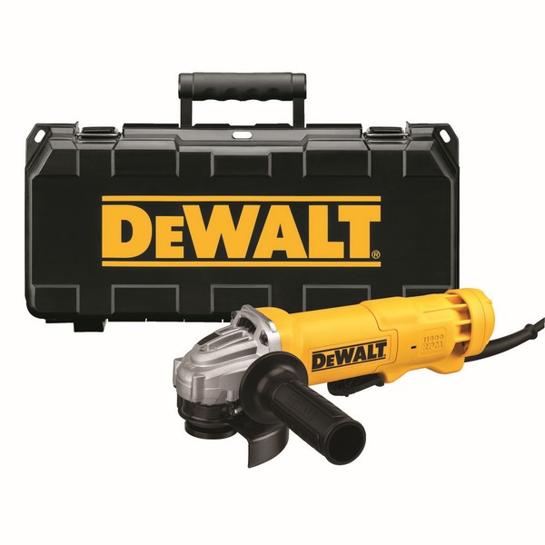 Electric Angle Grinder Kit, Low Profile Small, Kit Tool/Kit, 4-1/2 in Wheel Dia, 5/8-11 UNC, 11000 RPM, 1.8 HP, 120 VAC, 11 A, Quick-Change™ For Wheel Type, Plastic Housing, 2-Position/Side, Black/Yellow, Paddle Switch Control, Yes Dust Management, P