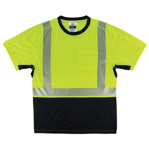 T-Shirt, Lightweight Performance, Series: 8283BK, 2XL Size, Black/Hi-Viz Lime, Polyester Fabric, 32 in Length, 48 to 52 in Chest, 1 Pocket