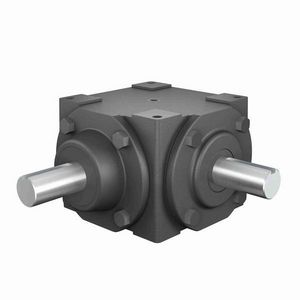 Bevel Gear Reducer, 1.5:1 Gear Ratio, 16.9 HP, Shaft Input, Shaft Output, 1 Inch Diameter x 2 Inch Length Input, 1 Inch Diameter Output, 1166.7 RPM Output Maximum Speed, 1750 RPM Input Maximum Speed, 911 in-lb, 5-23/32 Inch Centre Distance, 1/4 x 1/8 Inch Input Keyway, 97.5 % Efficiency, Four-Bolt Surface Mount, Cast Iron