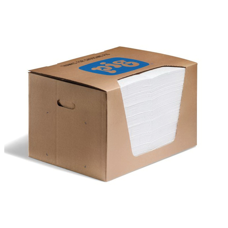 Absorbent Mat Pad, Heavyweight, 20 in Length, 15 in Width, 28.16 oz Absorption Capacity, Fluids Absorbed: Oil Based Liquids, Polypropylene, White
