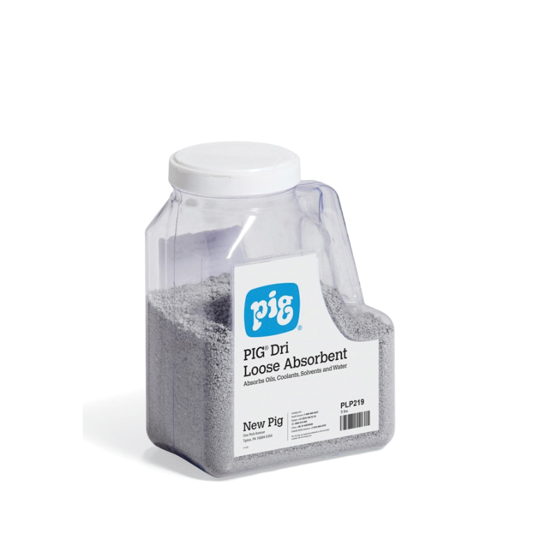 Dri Loose Absorbent, 0.63 gal Container, 0.63 gal Absorption, Fluids Absorbed: Coolants/Oils/Solvents/Water, Composition: Cellulose/Kaolin Clay/Calcium Carbonate/Fragrance, Gray