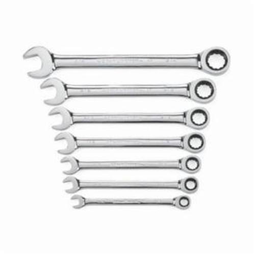 Combination Ratcheting Wrench Set, Long Length, Imperial System of Measurement, 3/8 to 15/16 in, 7 Piece, 12-Point, Polished Chrome