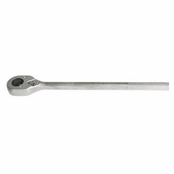 Hand Ratchet, Male/Female Drive Non-Insulated, Measurement System: Imperial, 1 in Drive, 26 in Overall Length, Pear Head Shape, 15˚ Minimum Arc Swing, 24 Geared Teeth, ASME B107.500, Yes, Steel, Full Polished