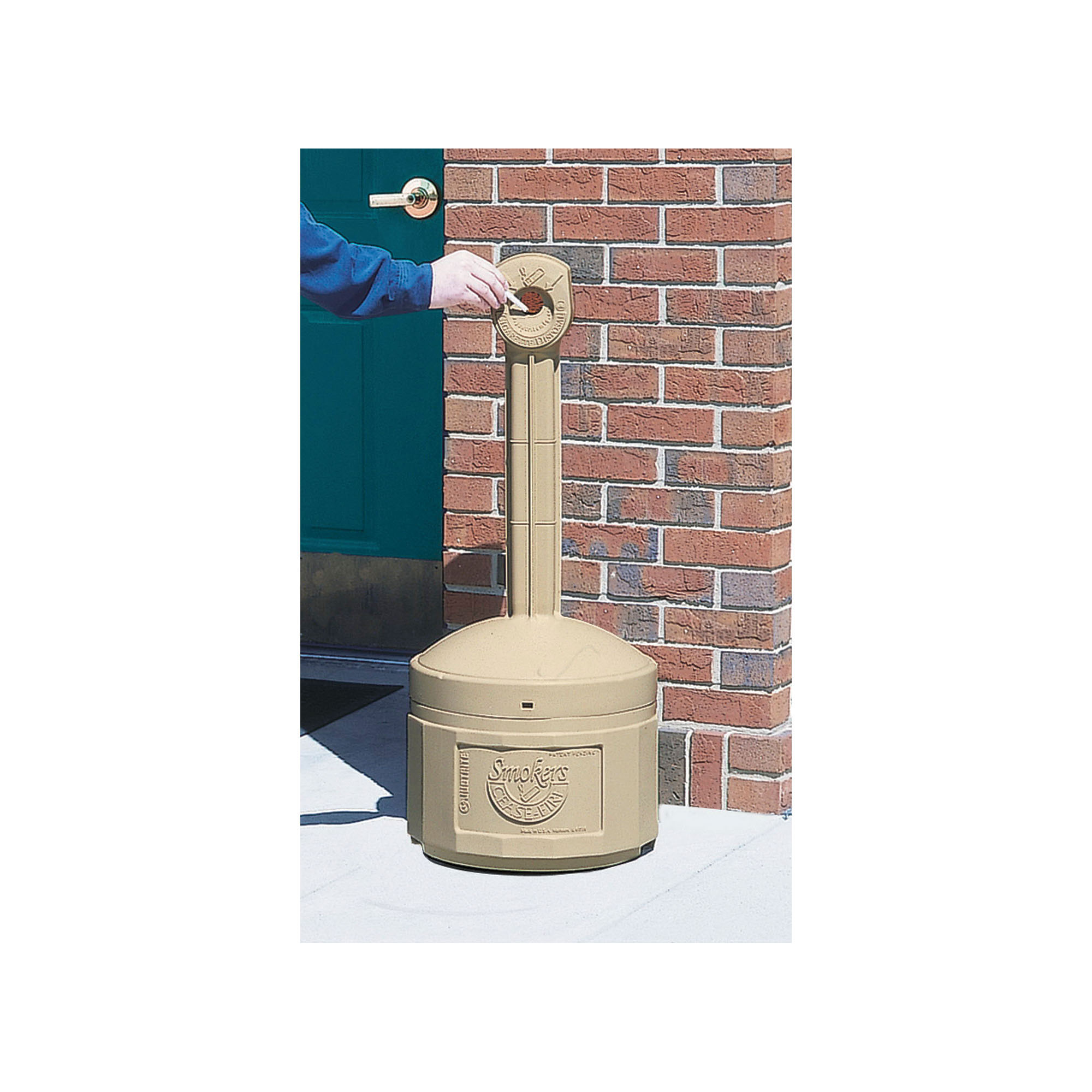Medium Duty Cigarette Butt Receptacle, 16-1/2 Inch Width, 38-1/2 Inch Height, Polyethylene, Adobe Beige