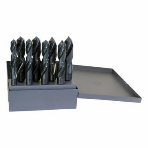 Silver and Deming Drill Set, Series: 190F, Imperial System of Measurement, 9/16 in Minimum Drill Bit Size, 1 in Maximum Drill Bit Size, 118 deg Drill Point Angle, 8 Piece, Specifications: 1/2 in 3-Flat Reduced Shank, Right Hand Cut, Spiral Flute, Spl