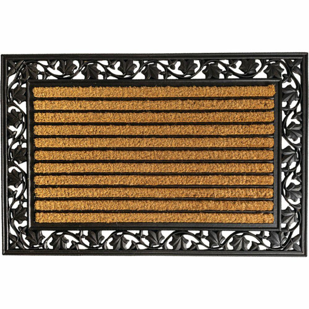 Entrance Mat, Ivy Leaf Coir Rubber Molded, Series: C04IL, 36 in Length, 24 in Width, 1/2 in Thickness, Coir, Natural Rubber Backing, Bordered Edge, Outdoor Indoor/Outdoor