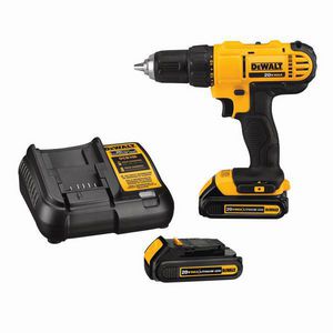 Drill/Driver Kit, Compact, 1/2 in Chuck, Keyless Chuck, 0 to 450/0 to 1500 RPM No-Load, 2 Speed, 20 VDC, Lithium-Ion Battery, 1.5 Ah Battery, Battery Included: Yes, Plastic Housing Material, Ergonomic/Pistol Grip Handle, Black/Yellow, Variable Speed