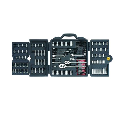 Mechanics Tool Set, Measurement System: Metric/Imperial, 1/4 in, 3/8 in, 1/2 in Drive, Pear Head Shape, 6 Points, 170 Piece, Sockets Included: Yes, Specifications Met: ANSI Specified, Chrome Vanadium Steel, Polished Chrome