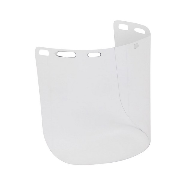 Optical Safety Visor, Molded Cylindrical, Clear, Polycarbonate, 0.078 in Visor Thickness, 8 in Visor Height, 15 in Visor Width, For Use With: Headgear and Hard Hat Adapter, Resists: Dust and Impact, Specifications Met: ANSI Z87.1+
