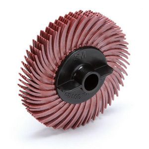 Radial Bristle Brush, 2 Inch Diameter Brush, 3/8 Inch Arbor Hole Size, 220 Grit, Very Fine Grade, Ceramic Fill, 30000 RPM Maximum, Red Brush Color