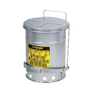Oily Waste Can, Foot Operated, 14 gal Capacity, 16.063 in Diameter, 20-1/4 in Height, Steel, Powder Coated, Silver