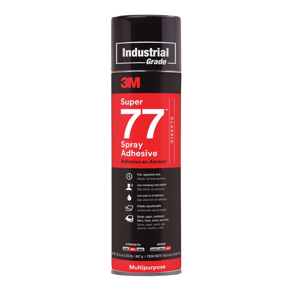 Spray Adhesive, Multi-Purpose, Series: Classic, Aerosol Can Container, 24 fl-oz Container, 16.5 oz Net Weight, 1 to 30 min Setting, 30 min Curing, Clear
