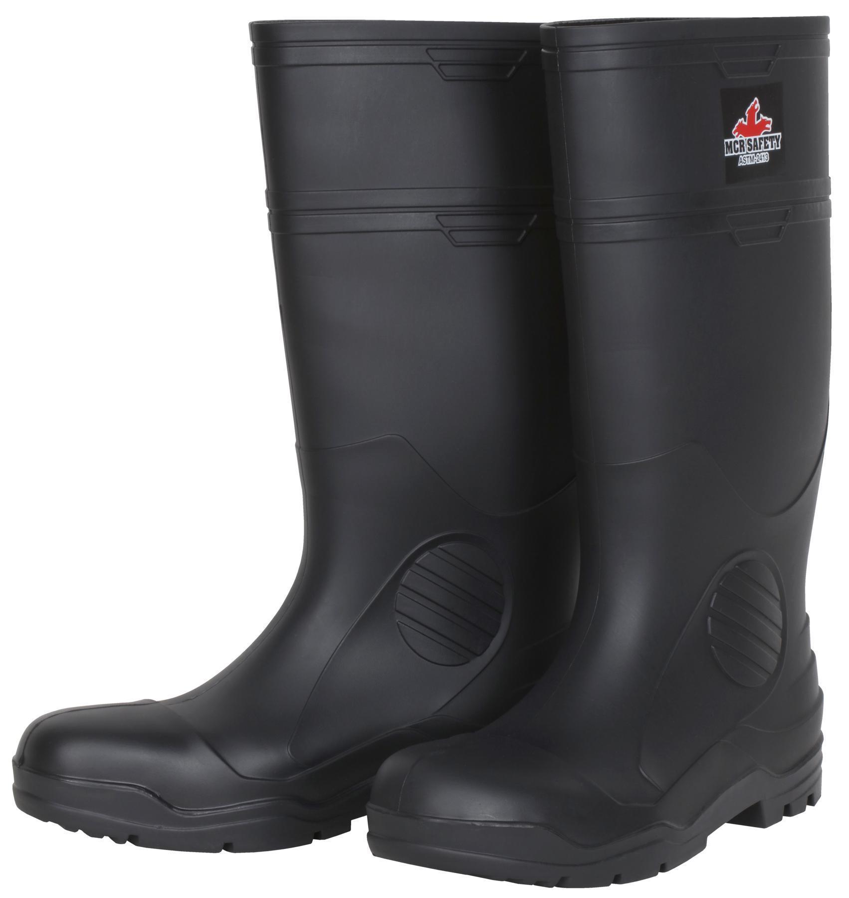 Work Boots, Waterproof, Series: VBS120, Men's Gender, SZ 14 Size, 16 in Height, Black, Steel Toe, Cleated Sole, PVC Upper