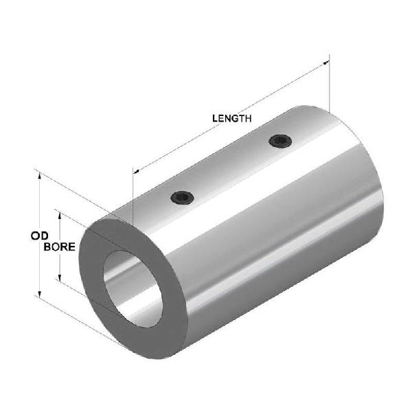 Setscrew Rigid Coupling, Series: MRC, 20 mm Bore, 38 mm OD, 50 mm Overall Length, 44 in-lb Torque, M6 x 6 Screw, 303 Stainless Steel, Plain