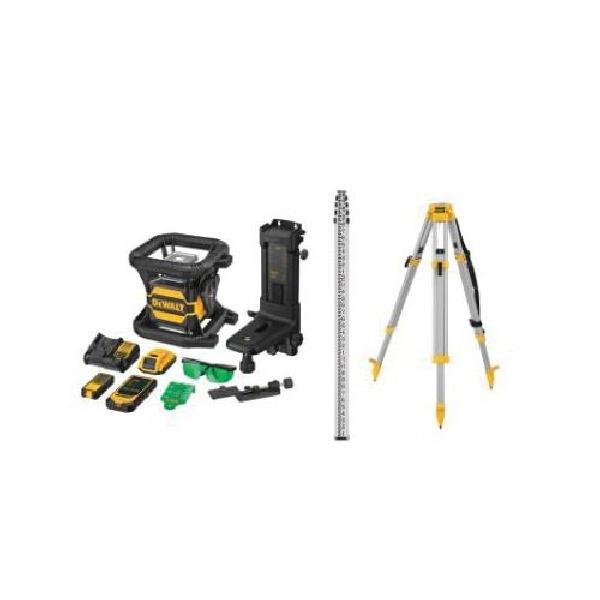 Rotary Laser Kit, Specifications: 1/16 in at 100 ft Accuracy, 20 V, 150 to 1200 RPM Rotation Speed, 2000 ft Detector Range, 5 deg Self-Leveling, 11 Piece, For Use With: Laser, Green