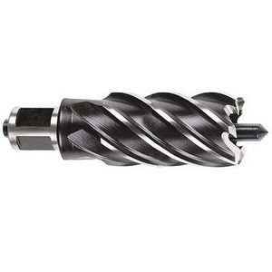 Annular Cutter, 1/2 in Diameter Cutter, 1 in Cutting Depth, 3/4 in Shank, Weld-On Flat Shank, HSS Cutting Edge, HSS, Black Oxide, Silver, Applicable Materials: Mild Steel