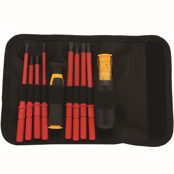 Screwdriver Set, Measurement System: Imperial, 10 Piece, Vinyl Grip/Precision Grip Handle, Screwdriver Types Included: Phillips®/Square/Standard, Yes, Specifications Met: ASME B107, Specifications: 1000 V, 8-1/2 in L Dimensions