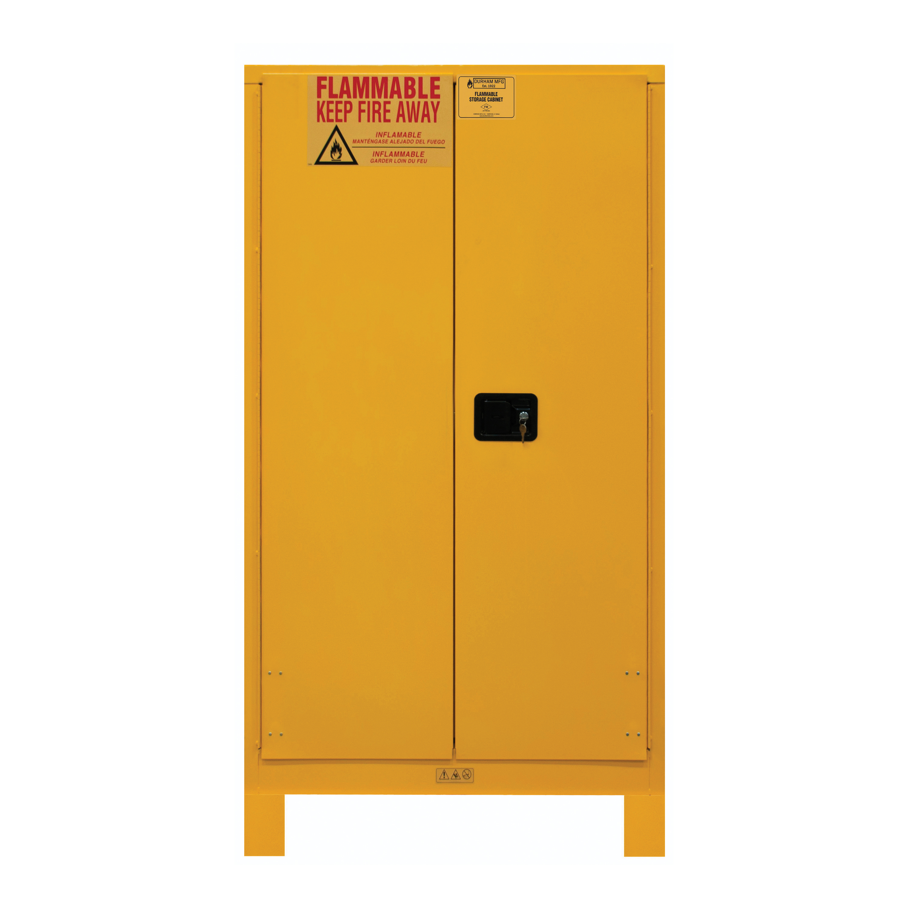 Flammable Storage Cabinet, Adjustable Shelf Standard, 60 gal, 71 in Height, 34 in Width, 34 in Depth, Manual Door, 2 Doors, 2 Shelves, Steel, Gloss/Powder Coated, Yellow, Recessed Paddle