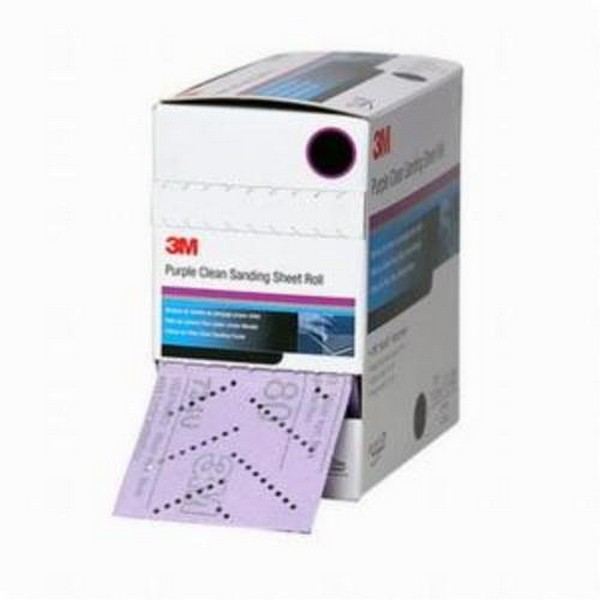 Coated Abrasive Sheet Roll, 12 m Length, 115 mm Width, P500 Grit, Aluminum Oxide Abrasive, Paper Backing, Applicable Materials: Clear Coat, Fiberglass, Paint, Plastic and Primer, Purple, E-Weight Backing Weight