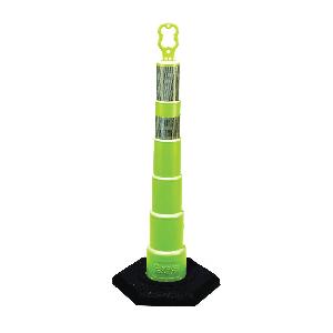 Channelizer Cone, 42 in Height, 4 in Top x 7.56 in Base Post Dia, Lime Post, Polyethylene Post, High Intensity Prismatic Sheet Stripe, 2 Stripes, 4 in, 6 in Stripe Height