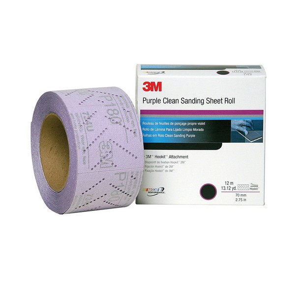 Coated Abrasive Sheet Roll, 12 m Length, 70 mm Width, P600 Grit, Aluminum Oxide Abrasive, Paper Backing, Applicable Materials: Paint and Primer, Purple, E-Weight Backing Weight