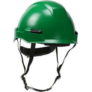 Climbing Helmet, Cap Style Non-Vented Short Brim, Series: 280-HP142R, Universal Size, Fits Minimum Hat Size: SZ 6-5/8, Fits Maximum Hat Size: SZ 8, Dark Green, ABS/Polycarbonate, 4-Point Quick Release Suspension, ANSI Electrical Class Rating: Class E