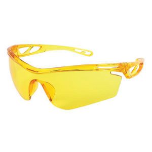 Safety Glass, Single Lens, Series: Checklite® CL4, Duramass™ Hard Lens Coating, Amber Lens, Hollowed Out/Lightweight, Polycarbonate Lens, Hybrid Temple, Specifications Met: ANSI Z87+