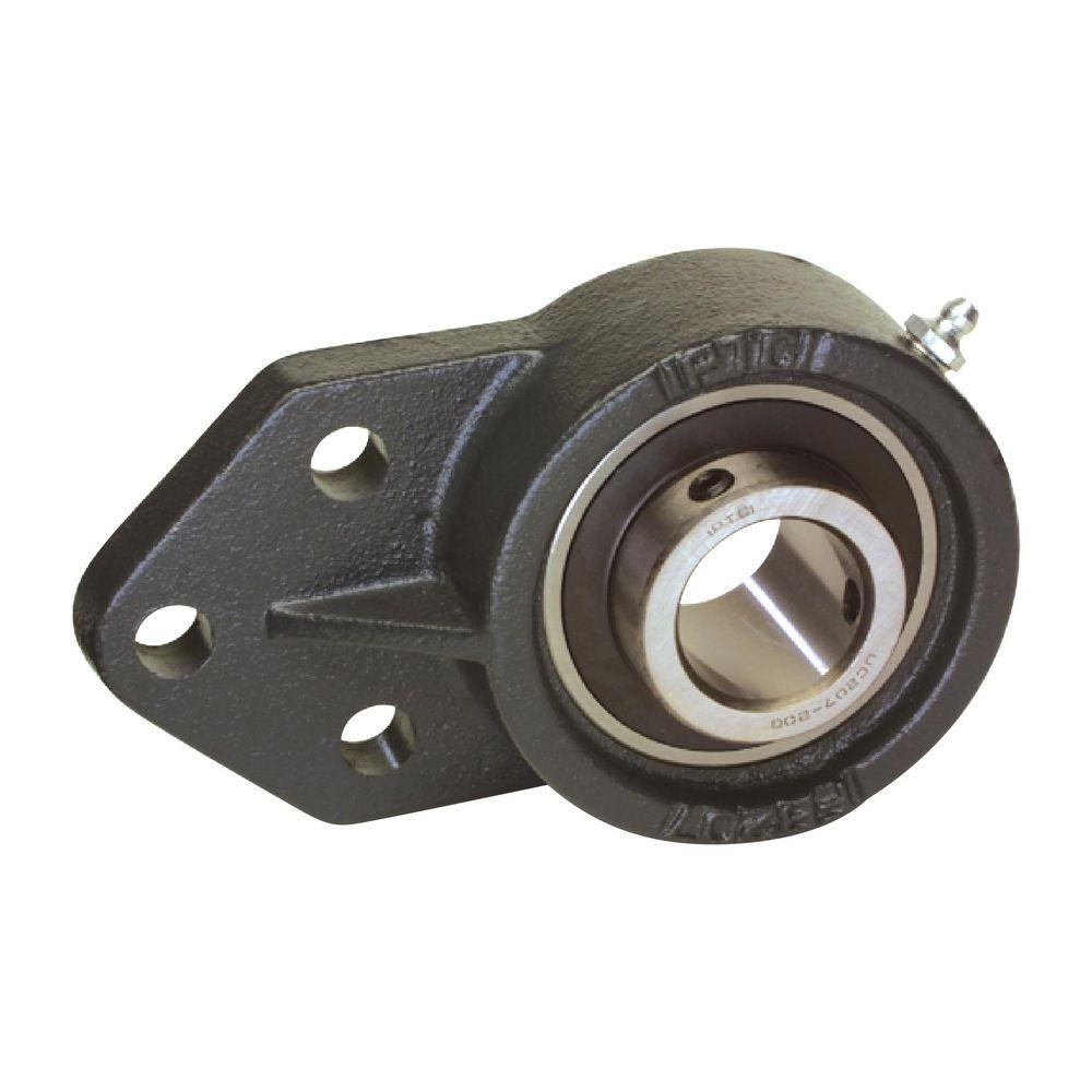 Flange Mount Ball Bearing Unit, Medium Duty, Series: UCFB, 15 mm Bore, 3-Bolt Flange Mounting, 64 mm Overall Length/Diameter, Set Screw Locking Device, Thermoplastic Bearing