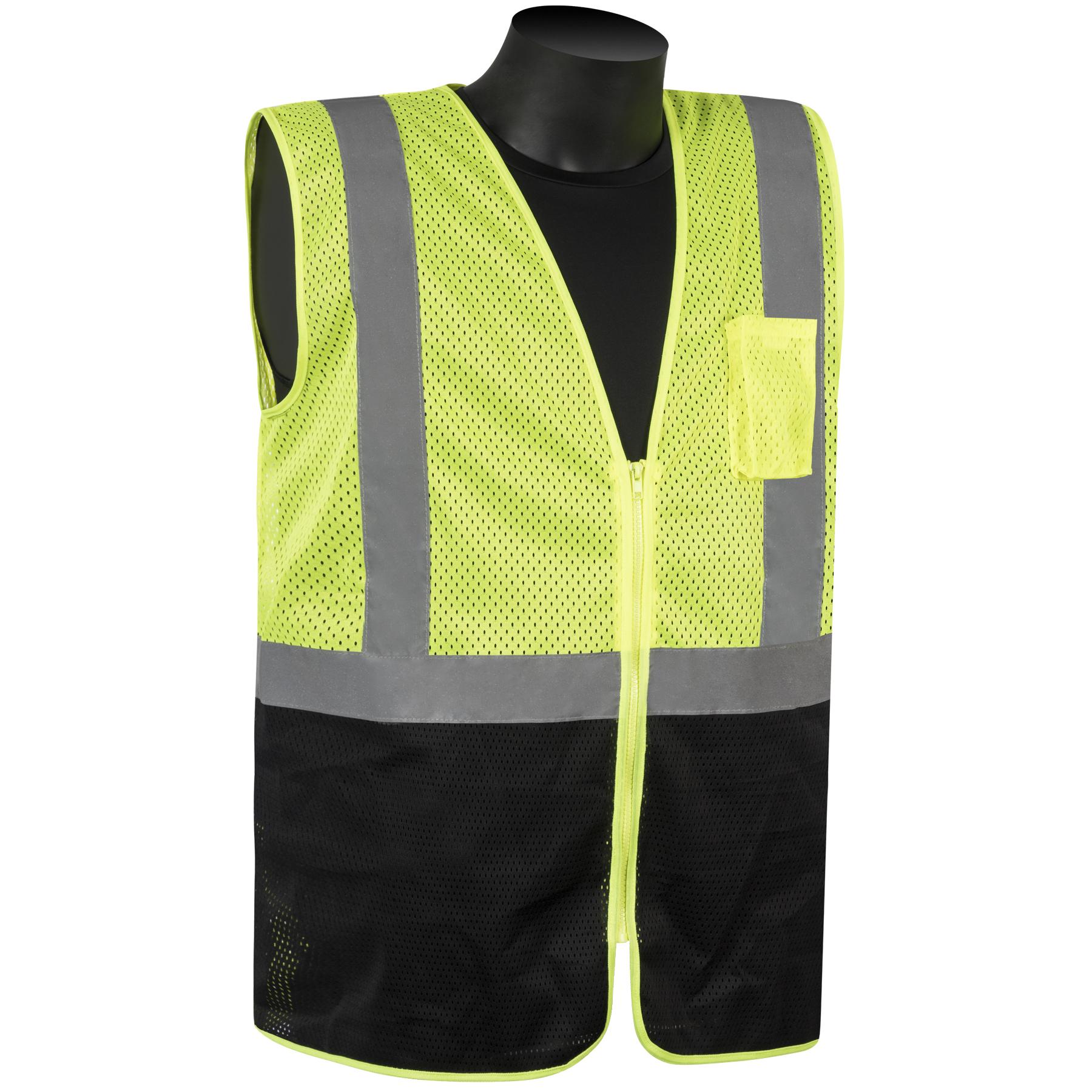 Economy Vest, Reflective, Series: C16002QGB, XL Size, Hi-Viz Green, Mesh/Polyester, Front Zipper Closure, 1 Pockets, ANSI Class: Class 2