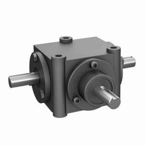 Bevel Gear Reducer, 1.5:1 Gear Ratio, 1.57 HP, Shaft Input, Shaft Output, 5/8 Inch Diameter x 1-1/2 Inch Length Input, 5/8 Inch Diameter Output, 1166.7 RPM Output Maximum Speed, 1750 RPM Input Maximum Speed, 84 in-lb, 4-9/16 Inch Centre Distance, 3/16 x 3/32 Inch Input Keyway, Three-Hole Surface Mount, Cast Iron