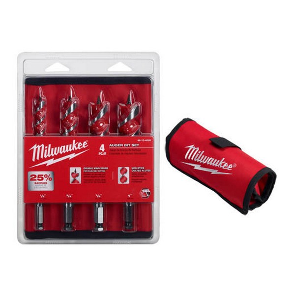 Wood Drill Bit Set, 4 Piece, Specifications: 6 in L Bit, Alloy Steel