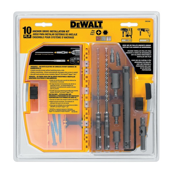 Masonry Anchor Installation Kit, 10 Piece, Specifications: SDS Plus Shank, For Use With: SDS Rotary Hammers, Carbide Tip, Uncoated
