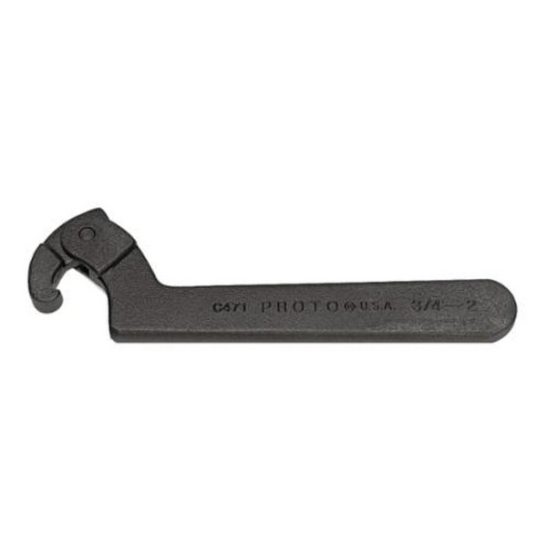 Hook Spanner Wrench, Adjustable, 1-1/4 to 3 in, 8-1/8 in Overall Length, Flat, Federal GGG-W-665C, Alloy Steel, Black Oxide