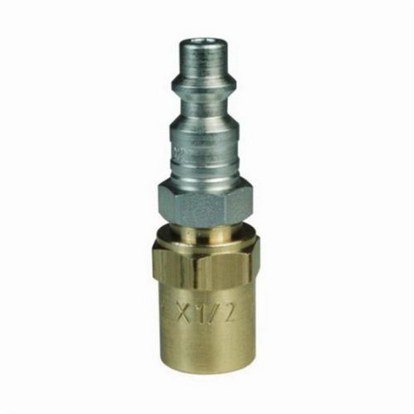 Reusable Nipple Plug, Industrial, Series: DF Series, Plug Fitting/Connector, 3/8 Inch Nominal, Hose Barb End Style, 9/16 Inch Hex, 500 psi Pressure, -40 to 250 °F, Brass/Steel, Polished Chrome, 2.16 Inch Length Dimensions