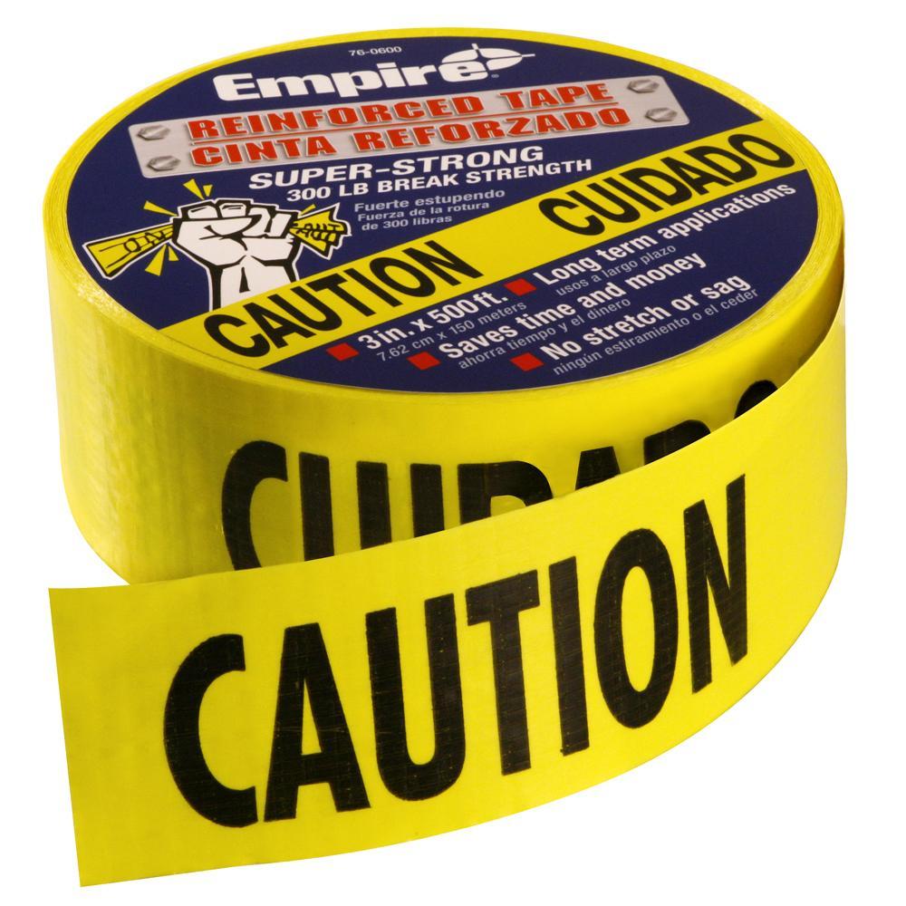 Barricade Tape, Reinforced, Legend: Caution/Cuidado, Yellow, 3 in Width, 500 ft Length, 7 mil Thickness, Plastic