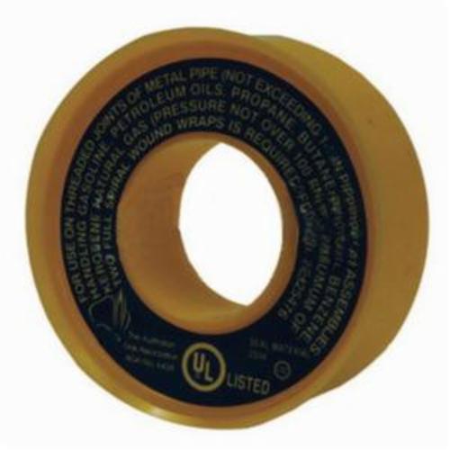 Pipe Sealant Tape, 260 Inch Length, 1/2 Inch Width, 4 mil Thickness, 500 °F, PTFE, Yellow