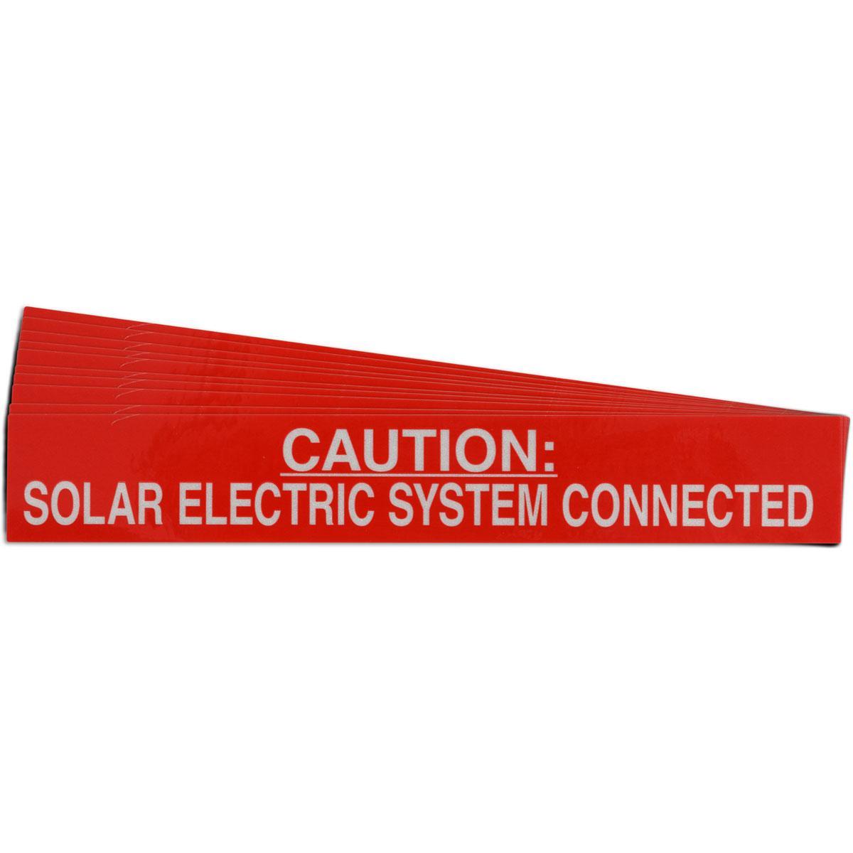 Warning Label, Pre-Printed Rectangle, Text Legend, CAUTION: SOLAR ELECTRIC SYSTEM CONNECTED Legend, B-921 Acrylic, 1 in Height, 6-1/2 in Width, Red on Reflective Legend/Background, 0.012 in Thickness