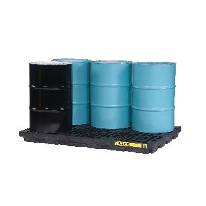 Accumulation Center, Series: EcoPolyBlend™, 6 Drums, 5-1/2 in Height, 49 in Length, 73 in Width, 73 gal Spill, 7500 lb Load, 100% Recycled Polyethylene, Black