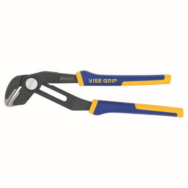 Groove Lock Plier, Adjustable, Series: GV10R, 2-1/4 in Nominal Capacity, Straight, Alloy Steel Jaw, Serrated Jaw Surface, 10 in Overall Length, Grip/Non-Slip Handle, Plastic/Vinyl Handle, Black Oxide, Blue/Yellow Handle