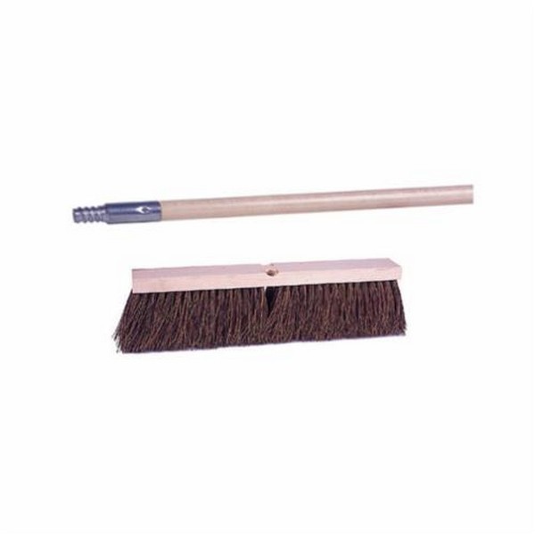 Push Broom Kit, Threaded Tip, 18 in Overall Length, 4 in Trim Length, Palmyra Bristle, Lacquered Hardwood Block, 18 in Block, 15/16 in Diameter x 60 in L Handle, Hardwood Handle