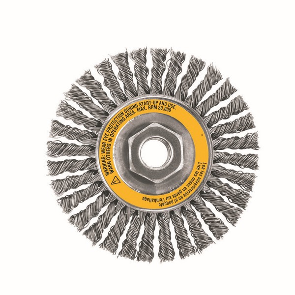 Wire Wheel Brush, 4 in Diameter Brush, 3/16 in Face Width, 5/8-11 Arbor Hole, Stringer Bead Filament/Wire, 0.02 in Dia Filament/Wire, Carbon Steel Fill, 7/8 in Trim Length, 20000 RPM Maximum