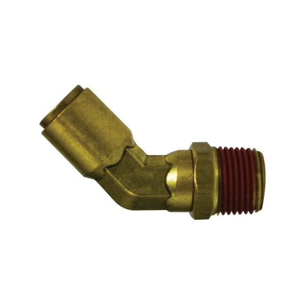 Tube To Pipe Swivel Elbow, 45°, 45° Elbow Fitting/Connector, 3/8 Inch Nominal, Push-In x MNPTF End Style, 150 psi Pressure, -40 to 200 °F, CA377 Brass