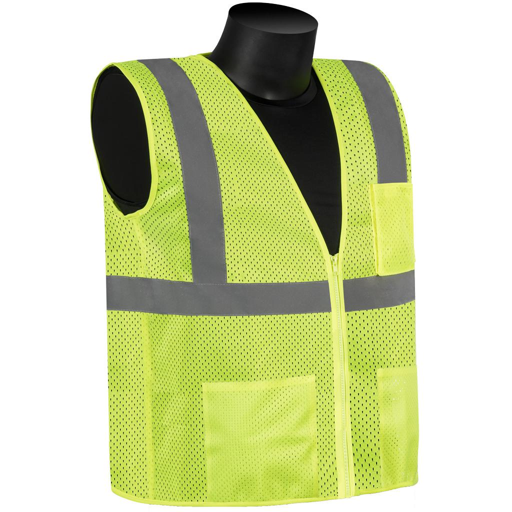 Visibility Safety Vest, Economy, Series: C1600, S Size, Hi-Viz Green, Polyester, Front Zipper Closure, 2 Pockets, ANSI Class: Class 2, Specifications Met: ANSI 107-2020