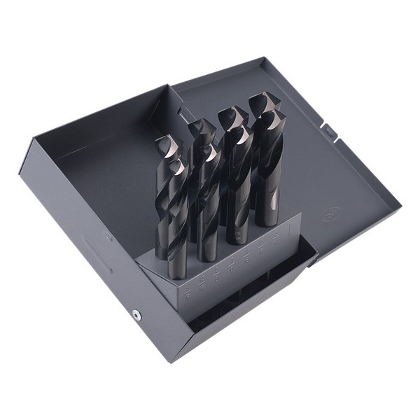 Silver and Deming Drill Set, Series: 1892, Imperial System of Measurement, 9/16 in Minimum Drill Bit Size, 1 in Maximum Drill Bit Size, 118 deg Drill Point Angle, 8 Piece, Specifications: Reduced Shank, Right Hand Cut, Split Point, Straight Flute, HS