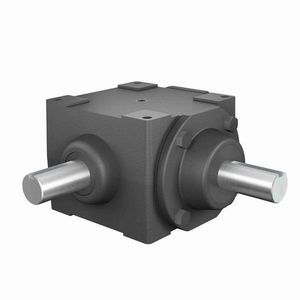 Bevel Gear Reducer, 1.5:1 Gear Ratio, 16.9 HP, Shaft Input, Shaft Output, 1 Inch Diameter x 2 Inch Length Input, 1 Inch Diameter Output, 1166.7 RPM Output Maximum Speed, 1750 RPM Input Maximum Speed, 911 in-lb, 5-23/32 Inch Centre Distance, 1/4 x 1/8 Inch Input Keyway, Four-Bolt Surface Mount, Cast Iron
