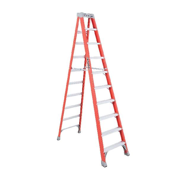 Step Ladder, Type IA Standard, 10 ft Ladder Height, 300 lb, Fiberglass, 9 Steps, 65 in Base Spread, 28-1/2 in Bottom Width