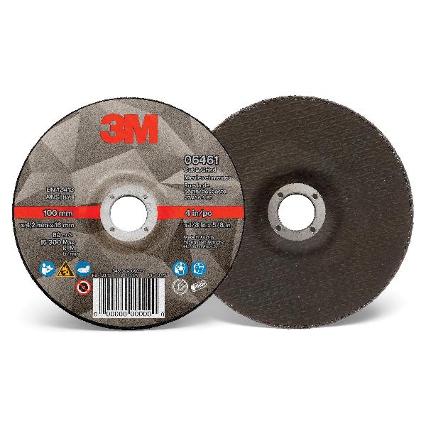 Cut and Grind Wheel, Type 27, 4 in Wheel Diameter, 1/8 in Wheel, 5/8 in Center Hole, Aluminum Oxide/Precision Shaped Ceramic Grain Abrasive, 15300 RPM Maximum, Resin Bond, Applicable Materials: Mild Steel and Stainless Steel, Wheel Type Number: Type 27