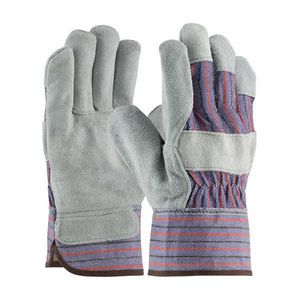 Gloves, Economy Grade Men's, Gunn Cut Glove, Split Cowhide Leather Palm, Canvas/Nylon/Split Cowhide Leather, Black/Blue/Gray/Red, Wing Thumb Style, Cotton Lining, Stretched Safety Cuff, Elastic Closure, Resists: Abrasion and Water