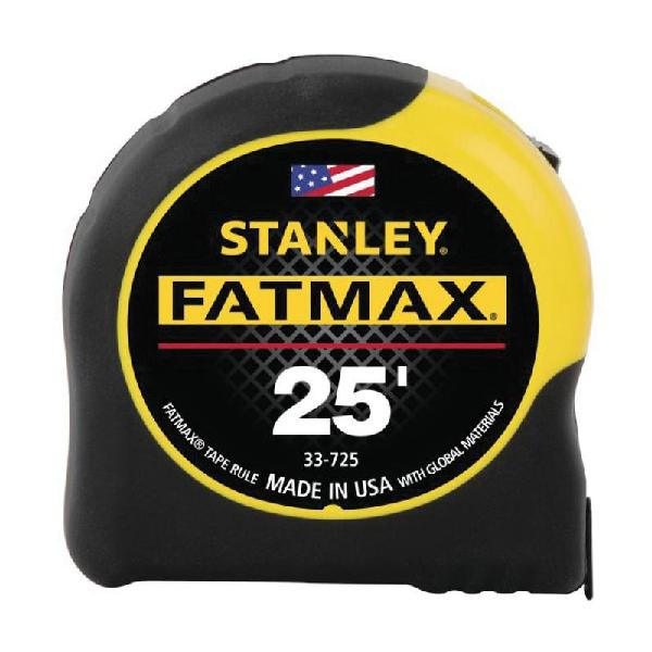 Measuring Tape, Classic, Measuring System: Imperial, 25 ft Blade Length, 1-1/4 in Blade Width, Steel Blade, Graduations: 1/16 in, 16 in, 19.2 in Markings, 11 ft Standout, Automatic Rewind, Toggle Locking, 3-Rivet Hook, Closed Case, ABS Case, Black/Ye