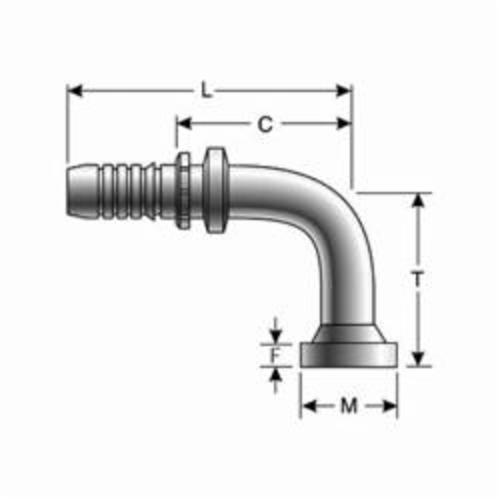 Hydraulic 90° Elbow, 1 Inch Hose ID, 2.13 Inch Flange Diameter, 0.41 Inch Flange Head Thickness, 5.28 Inch Length, Steel